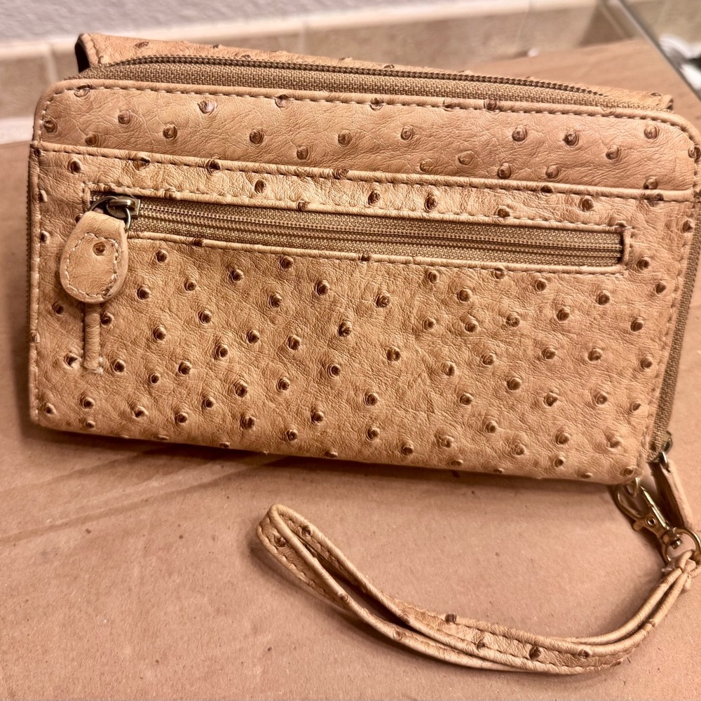 Tan Ostrich-Embossed Women's Wallet